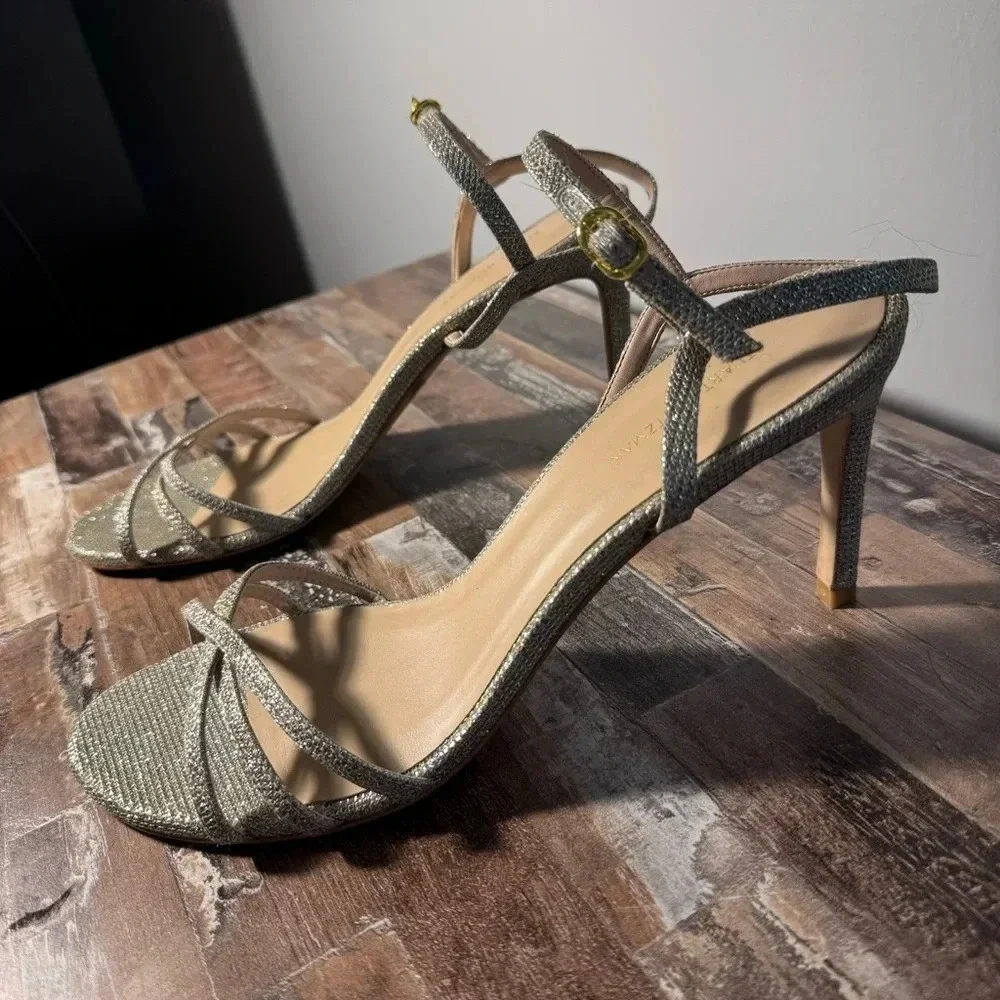 Stuart Weitzman Silver Ankle Buckle Strap Heels‎ Women Size 11 Like New